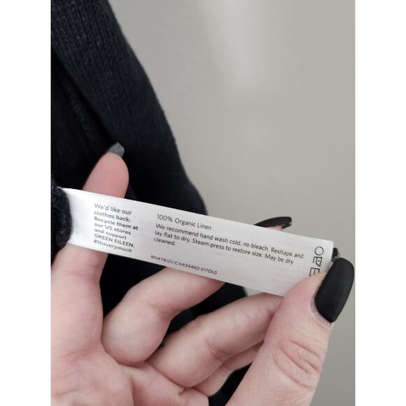 Eileen Fisher Cardigan Sweater Size Large Black Organic Linen Knit Short Sleeve - Picture 3 of 6